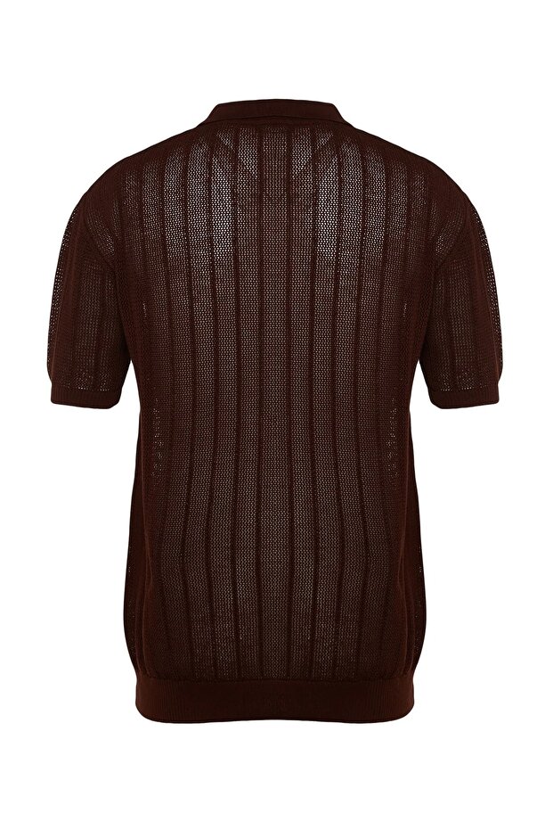 Kahverengi Regular Fit Pamuklu Kısa Kol Polo Yaka Triko Tshirt TMNSS23PO00024 - 8