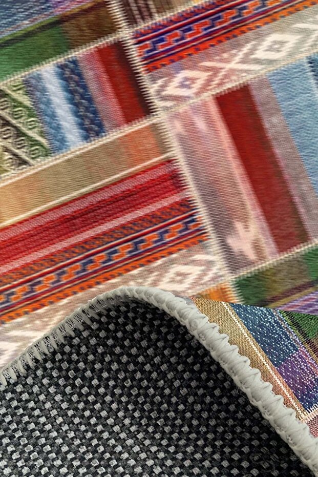 Bitsy Kadife Elit Desenli Pamuk Tabanlı Yıkanabilen Kaydırmaz Antibakteriyel Salon Halısı - 5