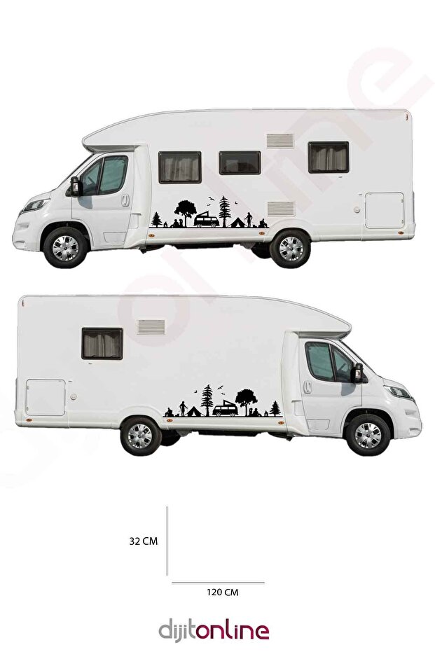 2 Pieces Caravan Camping Sticker - Life and Nature Sticker - 120x32 Cm