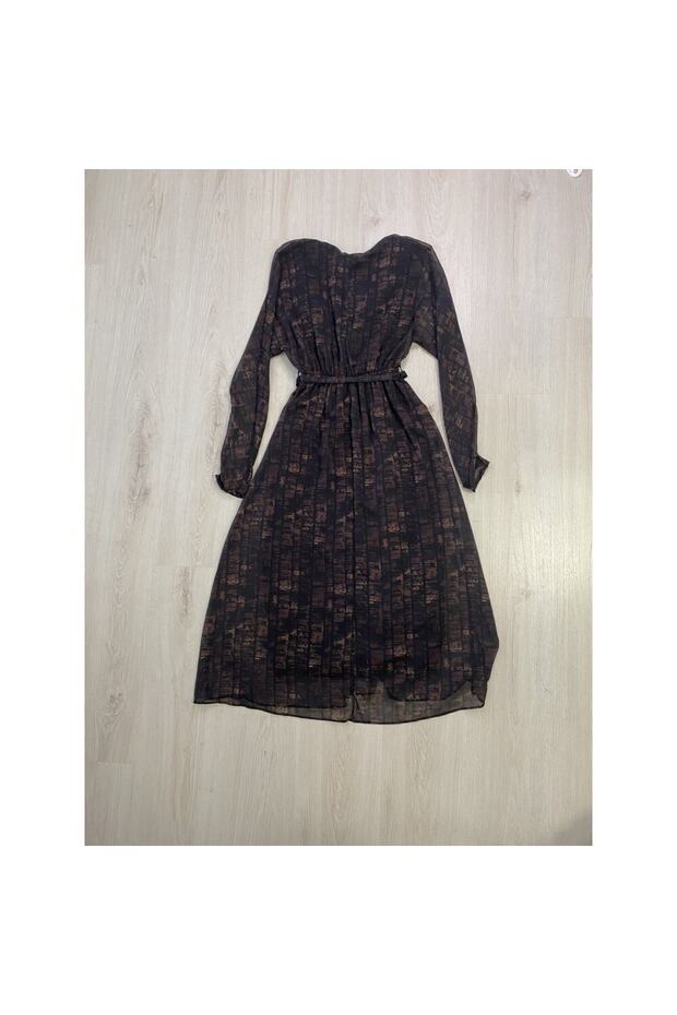 Acı Kahve Şifon Elbise - 5