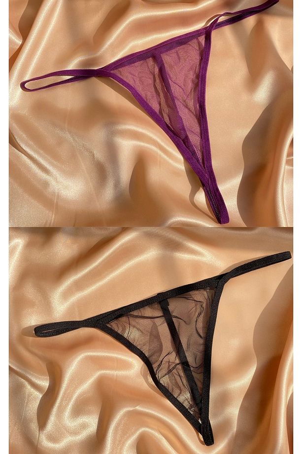 Kadın Mor Ve Siyah Tanga String - 1