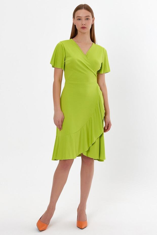 Double Breasted Collar Flounce Dress (b23-499b)