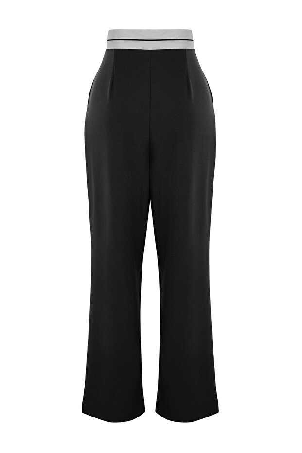 Siyah Wide Leg/Geniş Paça Yüksek Bel Kemer Detaylı Dokuma Kumaş Pantolon TWOSS23PL00150 Palazzo - 7