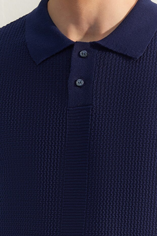 Lacivert Relaxed Kısa Kol Triko Polo Yaka T-shirt TMNSS23PO00025 - 5