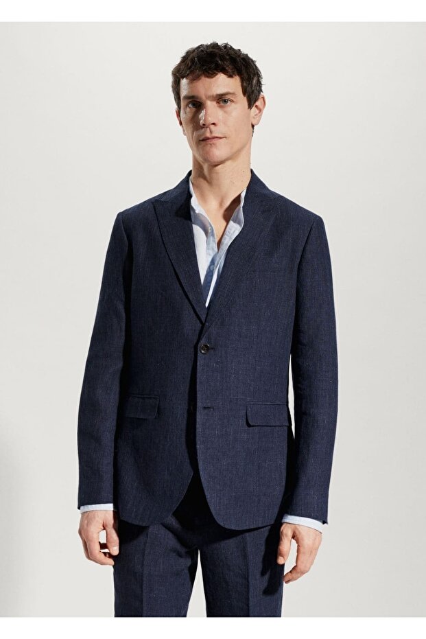 %100 Keten Kumaş Blazer Ceket - 1