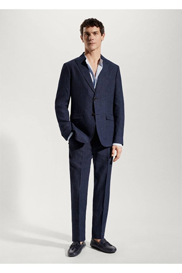 %100 Keten Kumaş Blazer Ceket - 2