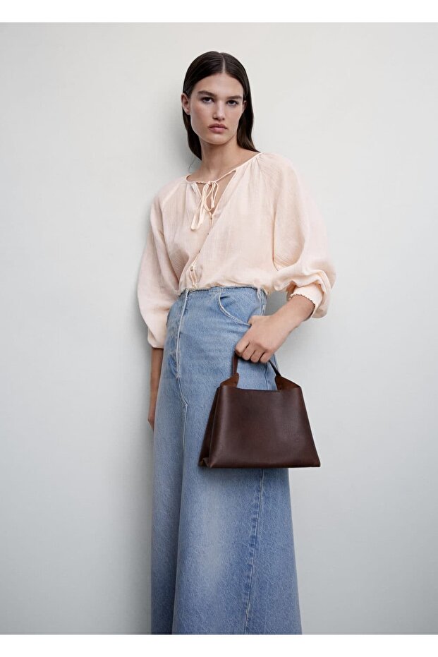 Düğmeli Dokuma Bluz - 6