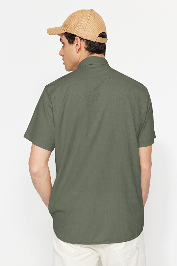 Haki Regular Fit Kısa Kol Yazlık Dokulu Bürümcük Örme Gömlek TMNSS23GO00055 - 5