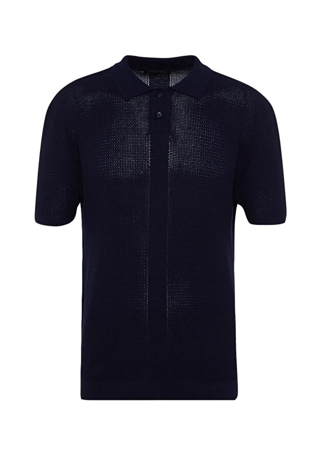 Lacivert Relaxed Kısa Kol Triko Polo Yaka T-shirt TMNSS23PO00025 - 8