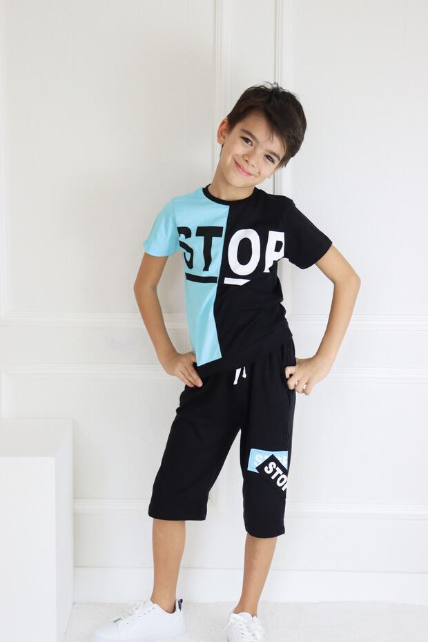 Boy's Bicycle Stop Printed Short Sleeve Basic Capri Suit Age 6-9