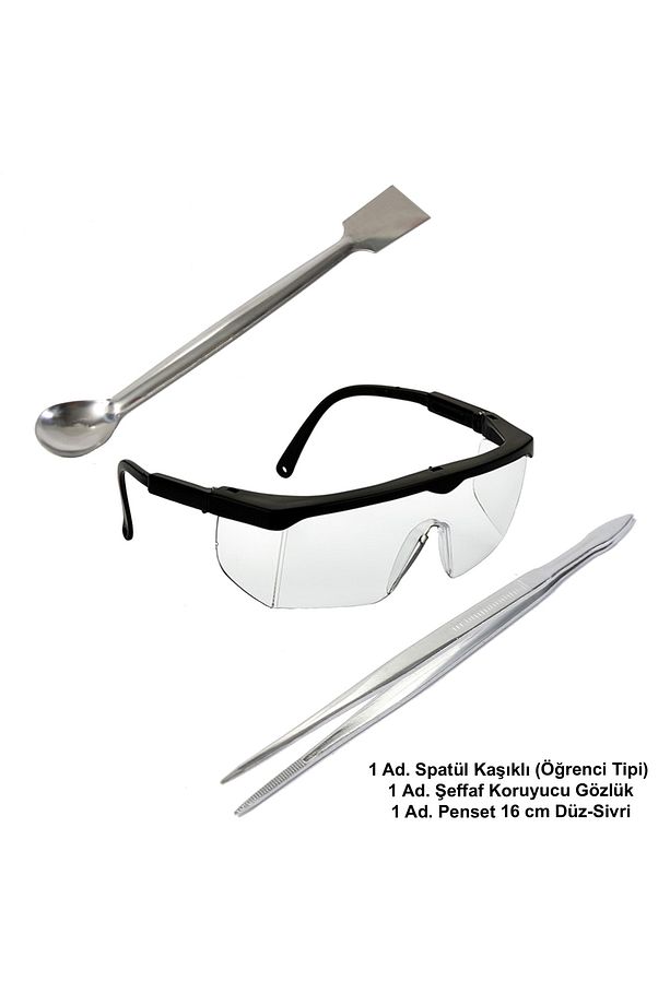 Laboratuvar Öğrenci Seti - B / Spatül Öğrenci Tipi Koruyucu Gözlük Penset 16 Cm Düz-sivri Uçlu - 1