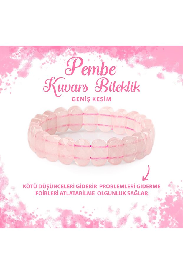 Certified Pink Quartz (Rose Quartz) Natural Stone Wide Cut Bracelet