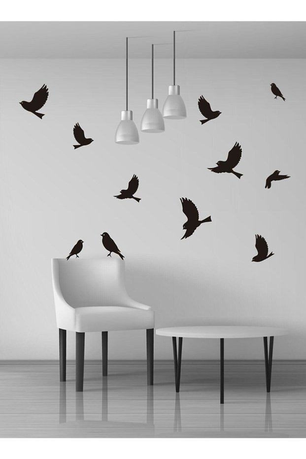 Flying Birds Decorative Living Room Kitchen Balcony Home Wall Decoration Paper Sticker Flock of Birds Black (22 Pcs)