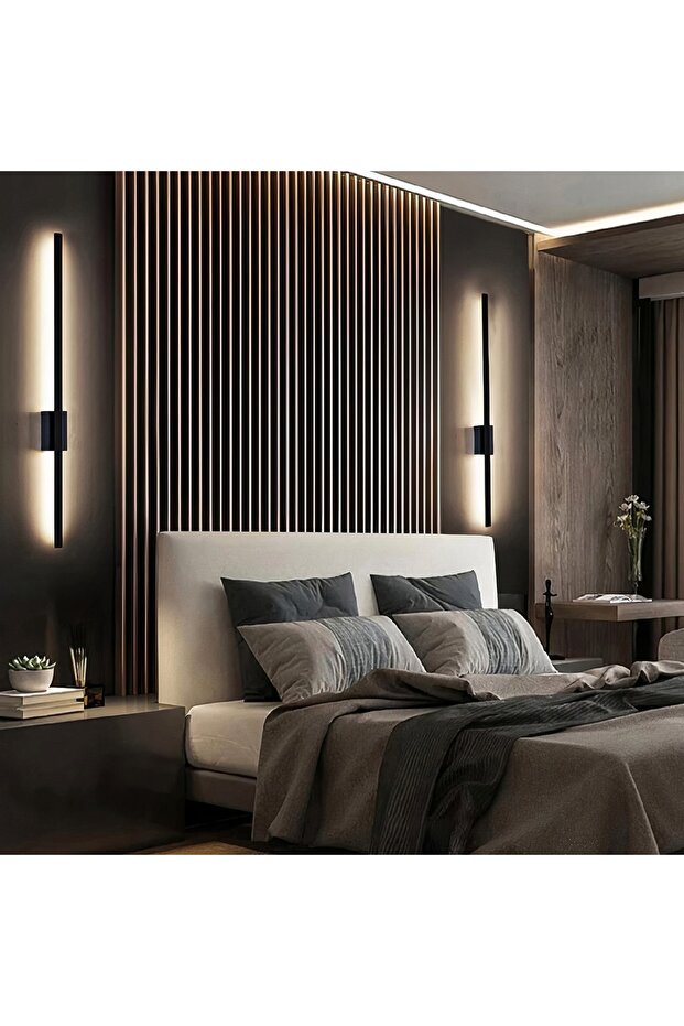 70 cm Black Sword Led Wall Sconce - 3000K Yellow Light, Rectangular Rosace - 1