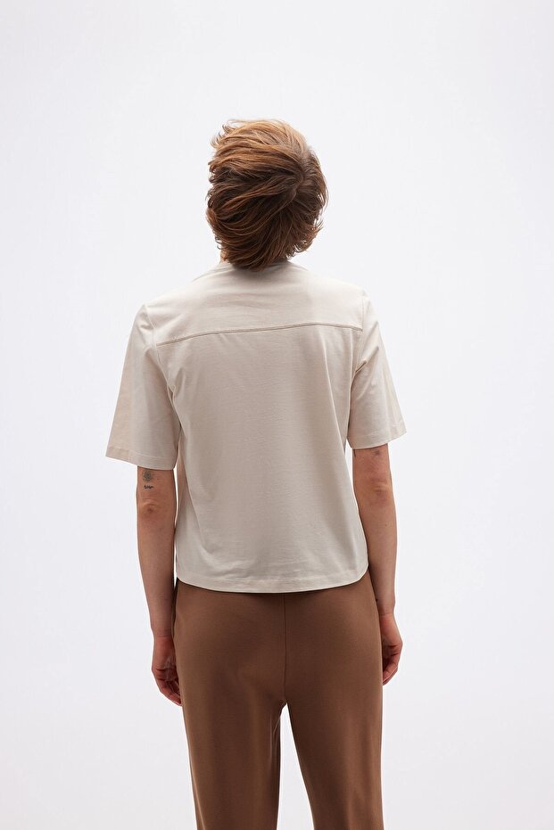 Cep Detaylı Basic Taş T-shirt - 6