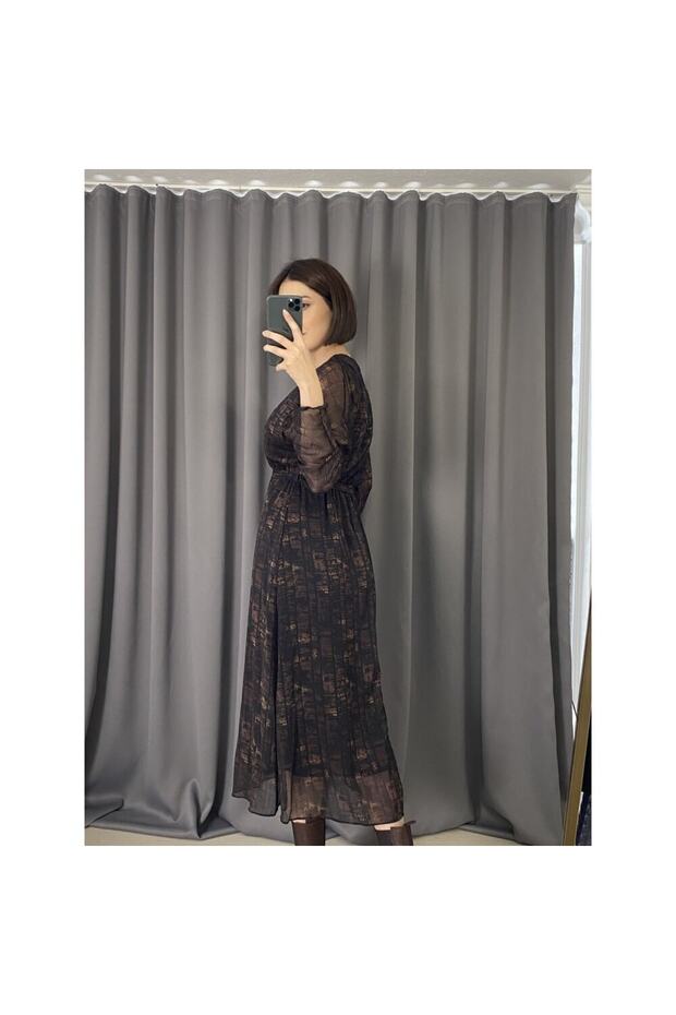 Acı Kahve Şifon Elbise - 2