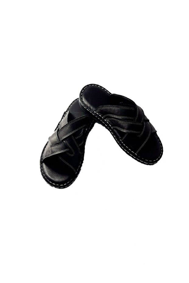 Genuine Leather Black Braided Slippers