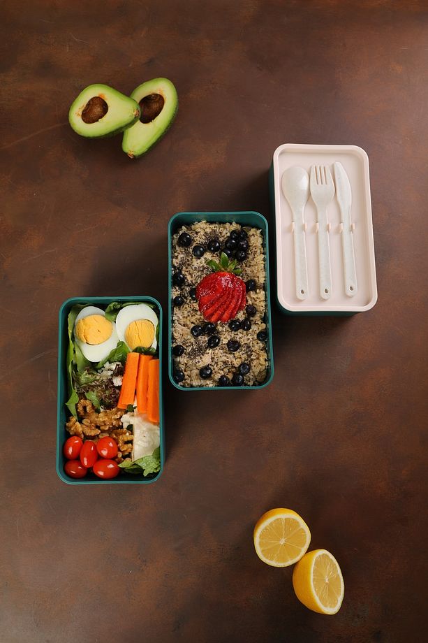 Quıckprep 3 Katlı Yeşil Bento Yemek Kabı | Ahşap Kapaklı, Sızdırmaz, Taşınabilir - 4
