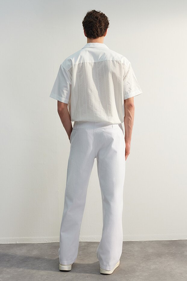 Beyaz Loose Fit Etiket Detaylı Pantolon TMNSS23PL00038 - 7