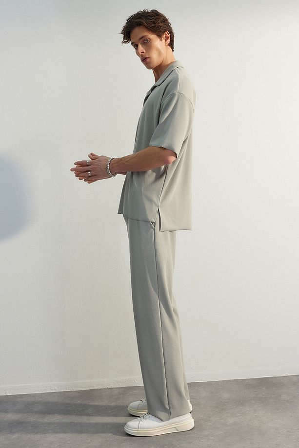 Limited Edition Taş Straight Fit Dokulu Gizli Kordonlu Tek Parça Eşofman Altı TMNSS23EA00013 - 3