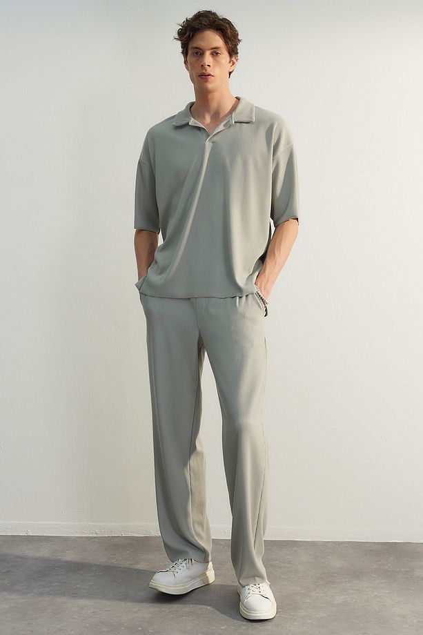 Limited Edition Taş Straight Fit Dokulu Gizli Kordonlu Tek Parça Eşofman Altı TMNSS23EA00013 - 2