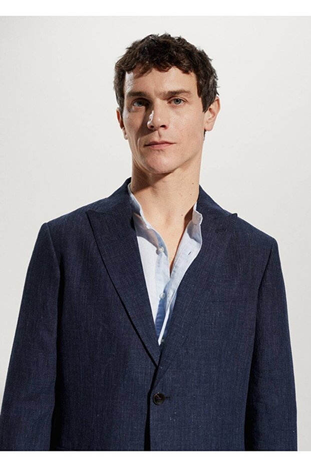 %100 Keten Kumaş Blazer Ceket - 8