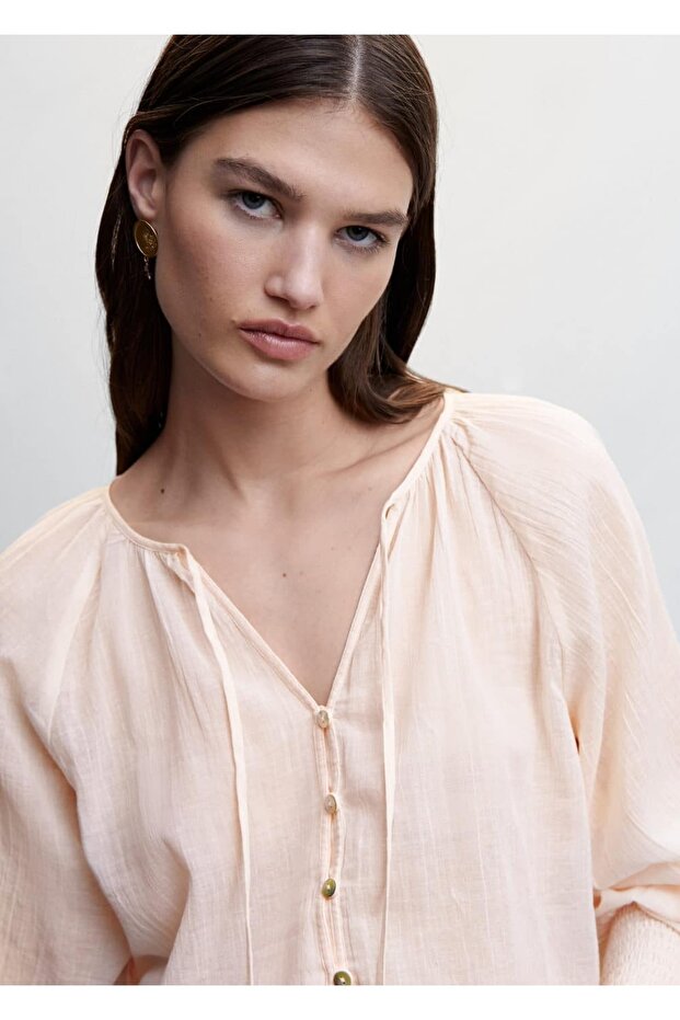 Düğmeli Dokuma Bluz - 7