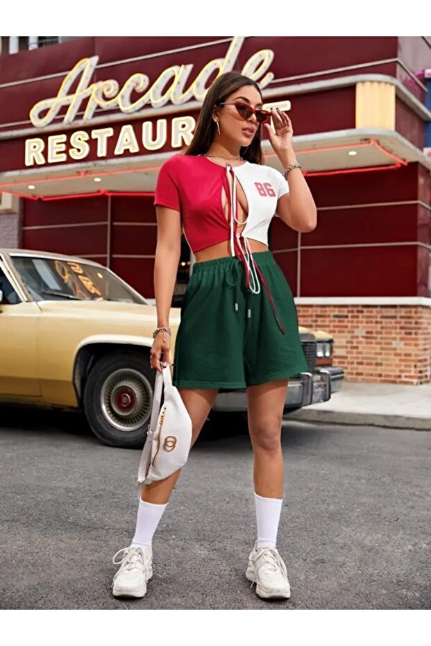 Duz Yeşil Kadın Şort - 1