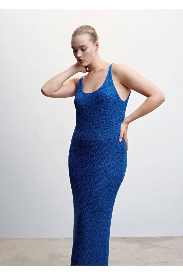 Püskül Detaylı Triko Elbise - 6