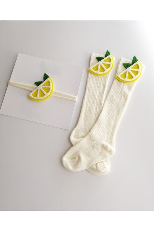 School Socks Children/baby Lemon Figured Knee Socks and Bandana Set