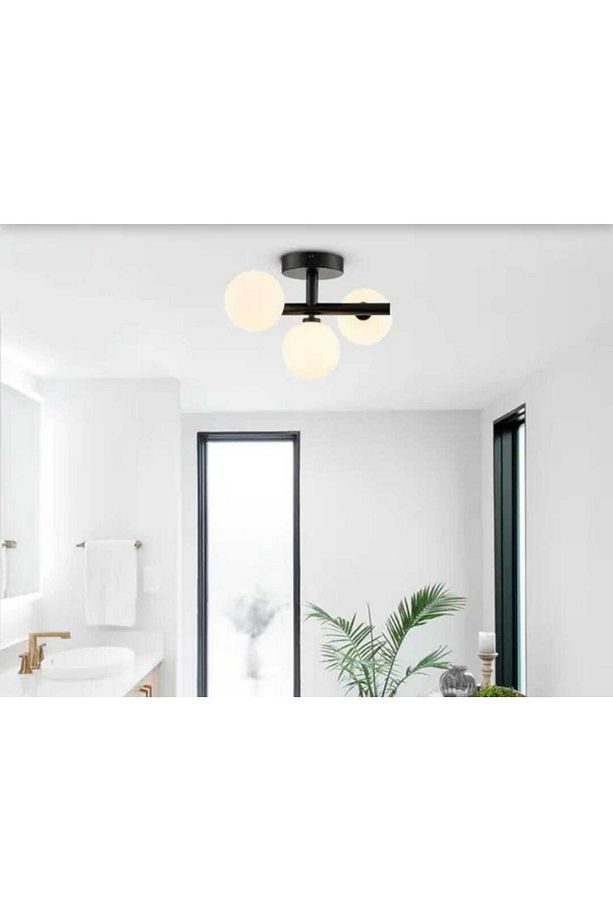 Mylights Üçlü Opal Top Cam Salon Mutfak Oturma Odası Plofonyer Tavan Avize Opal Camlı Spor Avize - 2