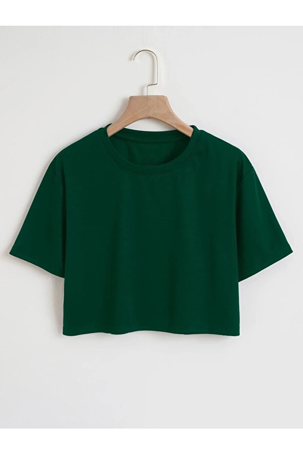 Women's Plain Crew Neck Oversize Crop T-shirt