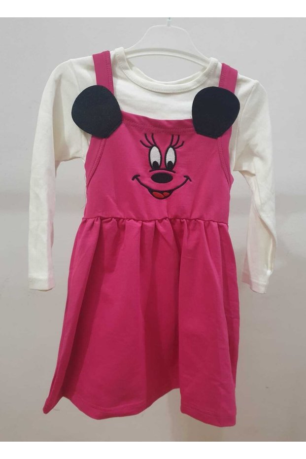 Girl's Printed Long Sleeve Seasonal Double Dress with Badi