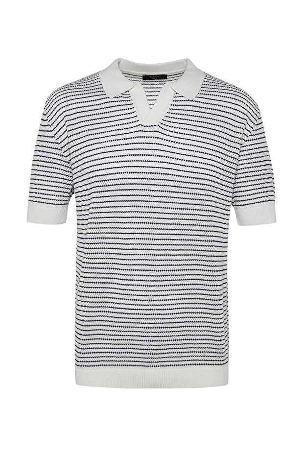 Lacivert Relaxed Kısa Kol Polo Yaka Triko T-shirt TMNSS23PO00026 - 7