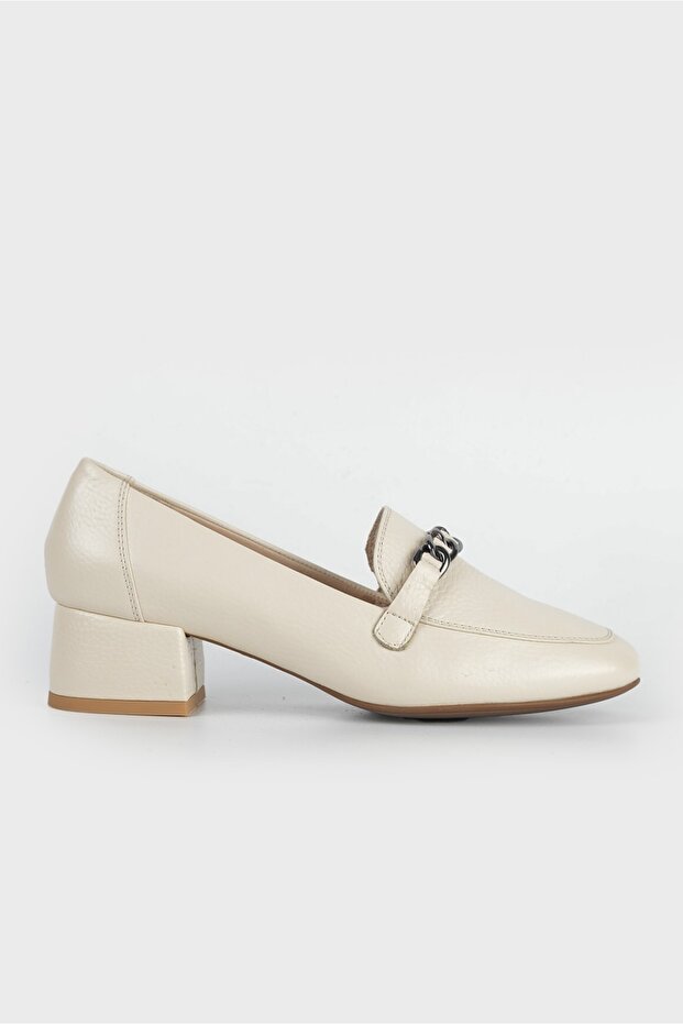 Women's Beige Genuine Leather Size 34-35-41 Heeled Classic Shoes