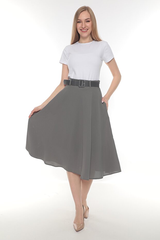 Women's Etamine Pattern Flared Skirt Spring 70 Cm Length 780 Gray