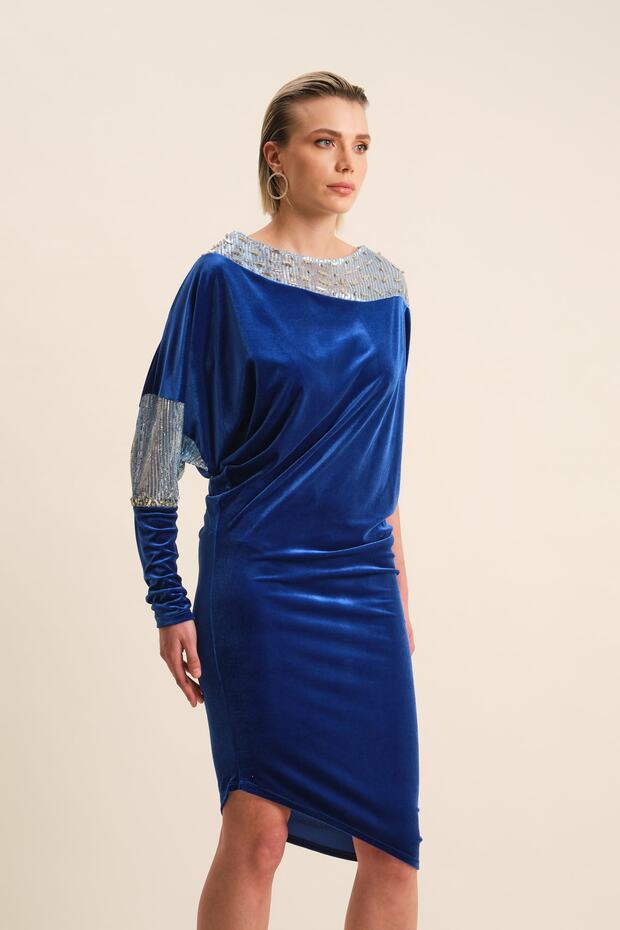 Işlemeli Kadife Abiye Elbise - 3