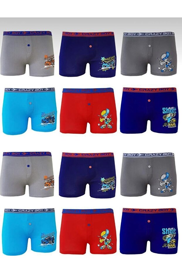 بوكسر للأولاد من قطن الإيلاستين المنقوش المختلط مقاس 12 بوصة 0253 - 1