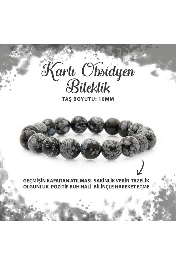 Certified Snowy Obsidian 10mm Natural Stone Bracelet