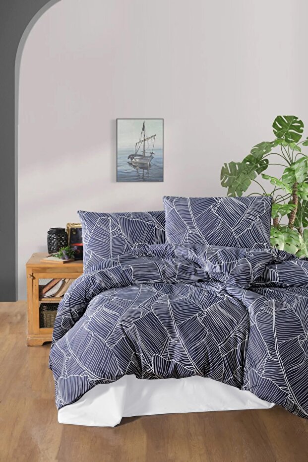 Double Duvet Cover Set Navy Blue 200x220
