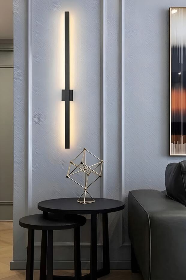 70 cm Black Sword Led Wall Sconce - 3000K Yellow Light, Rectangular Rosace - 5