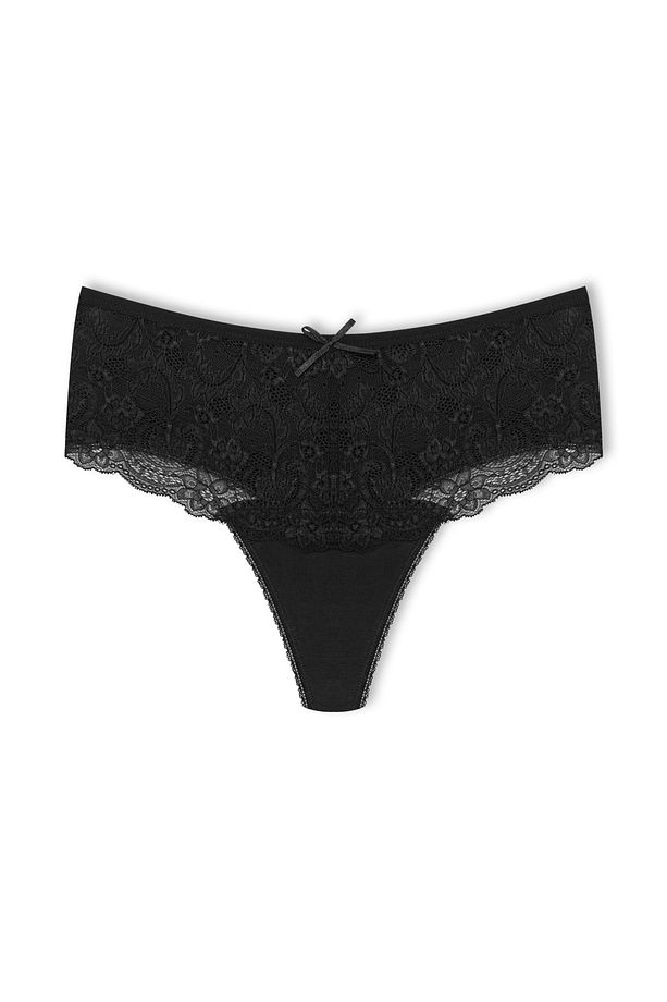5'li Önü Dantel Yüksek Bel Büyük Beden Kadın String - 2