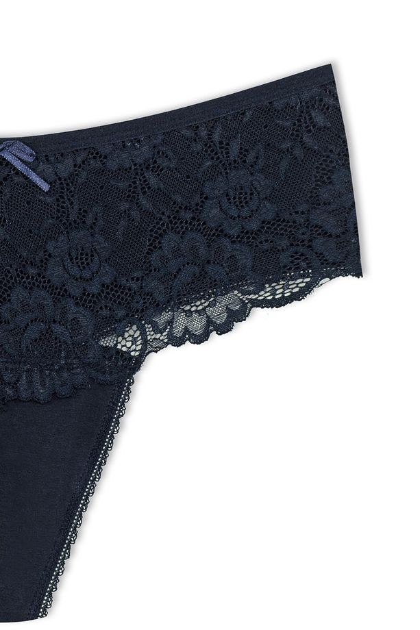 5'li Önü Dantel Yüksek Bel Büyük Beden Kadın String - 8