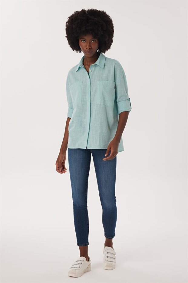 Mındy Kadın Dokuma Gömlek Mınt - 5