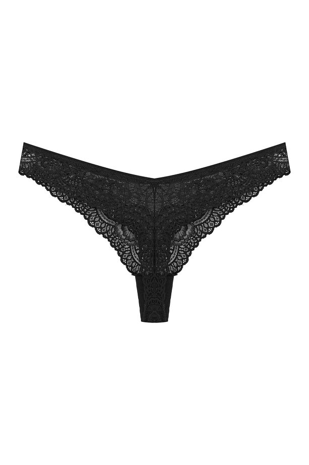 Siyah Dantelli String Tanga Külot - 2