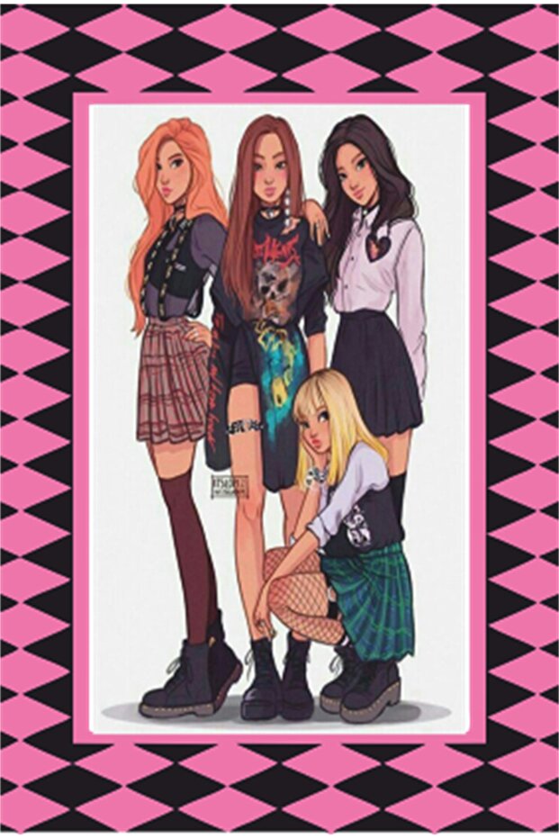 K-Pop Black Pink Frame Look Retro Wooden Poster-23