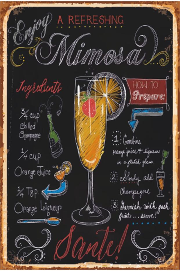 Cocktail Mimosa Alcohol Chalkboard Retro Wooden Poster