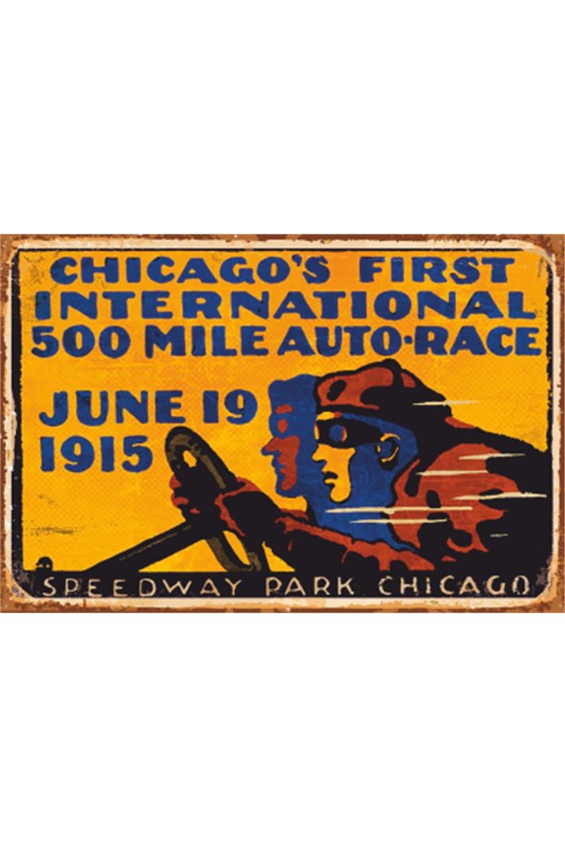Chicago 1915 Vintage Car Race Retro Wood Poster