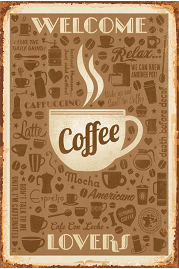 Welcome Coffee Lovers Kitchen Decoration Retro Wooden Poster