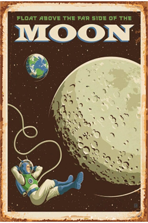 Fun Space and Planets Moon Retro Wooden Poster